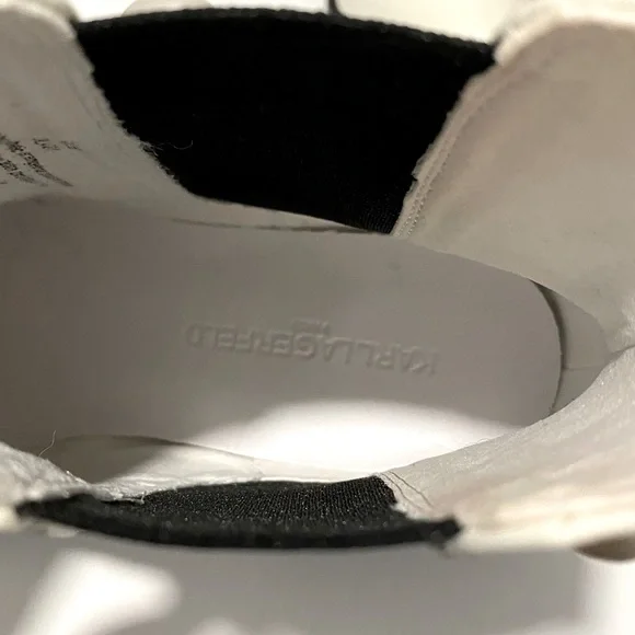 KARL LAGERFELD Pola Leather Off White Pearl Stud Ankle Strap Chelsea Booties NWT - Picture 14 of 16